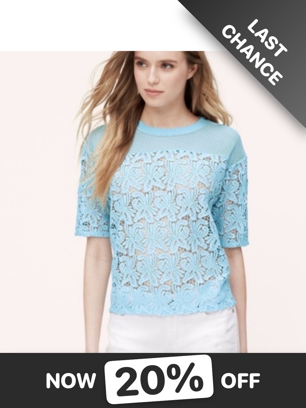 LOFT Light Blue Floral Crochet Mesh Crop Top